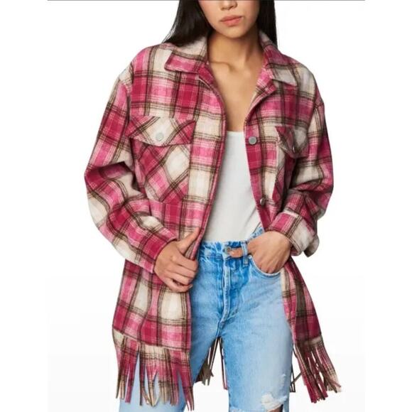 Blank NYC Plaid Shirt Jacket with Fringe - Picture 1 of 6